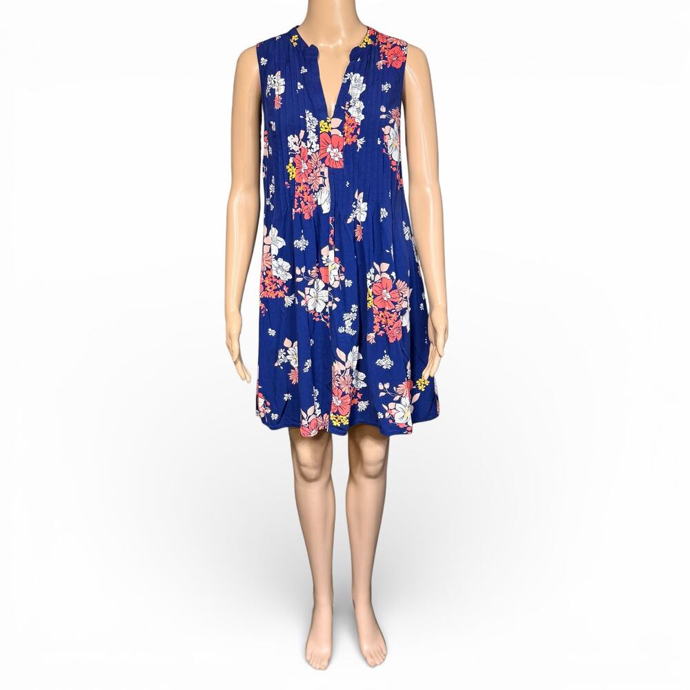 Old Navy Womens Swing Dress Sleeveless V Neck Pullover Floral Print Blue Small